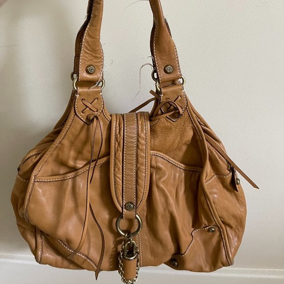 Francesco Biasia Large Beige Cowhide Shoulder Bag